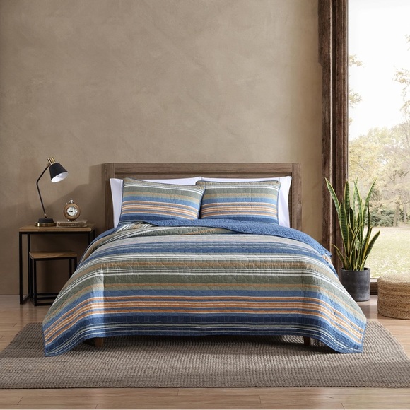 Eddie Bauer Yakima Valley Strip Persimmon Set,Reversible 3 piece Quilt Set Queen - Picture 7 of 10